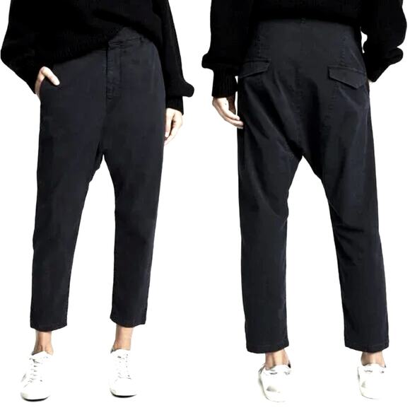 Nili Lotan 8 Slouchy Paris Pants Cotton Drop Crotch Cropped Chic Washed Black - Picture 1 of 9
